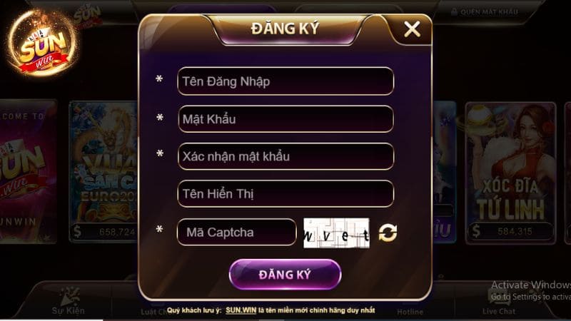 Điền chuẩn thông tin đăng ký SunWin vào biểu mẫu yêu cầu